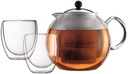 Bodum K1833-16 Assam Set with Double Wall Glasses Tea Press, 51 oz, Chrome