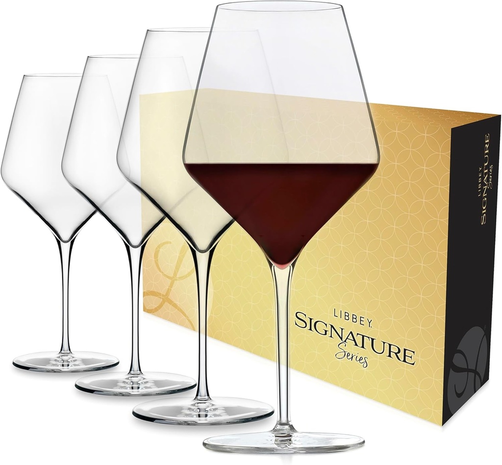 Libbey Signature Greenwich Wine Glass Gift Set, 24 Oz Angular Red Wine Glasses Set of 4 with Pulled Stem, Stemware Glasses for Cocktails, and More