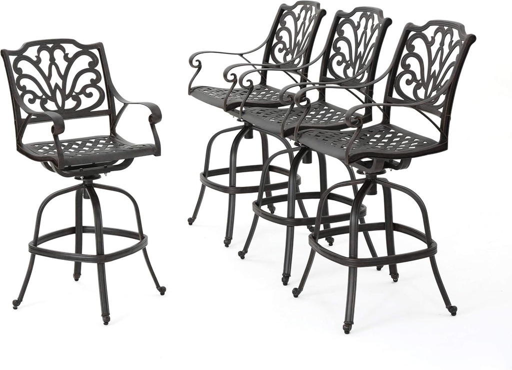 Christopher Knight Home Alfresco Outdoor Bronze Finished Cast Aluminum Barstools, 4-Pcs Set, Bronze