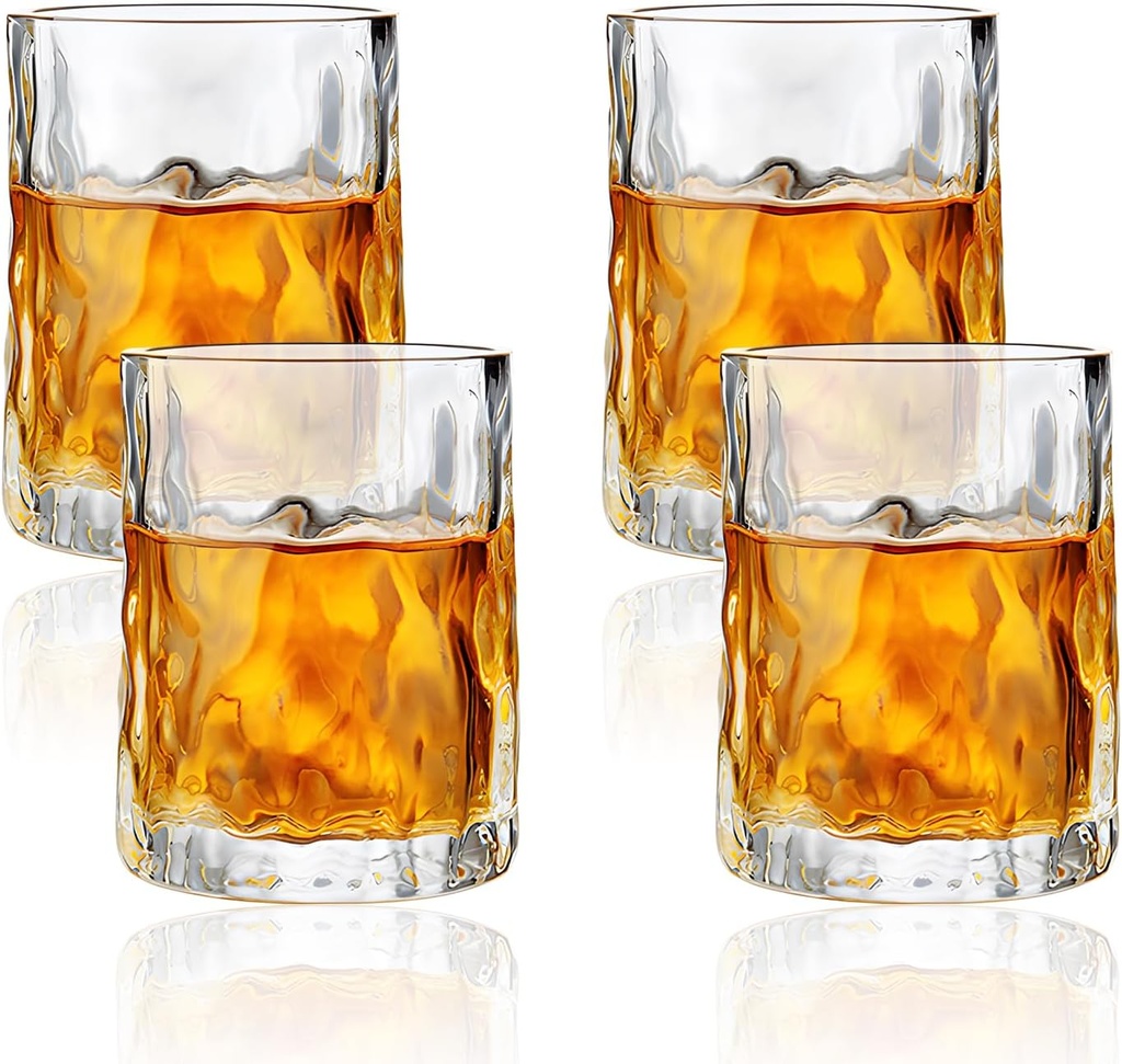 Dimpled Whisky Glasses,Heavy Wine Glass,Stemless Wine Glasses Set of 4,250 ML Cocktail Garnish Glass,Teacup Drinking Glasses for Home/Bar/Party (Primary Tree Pattern, 8.8oz)
