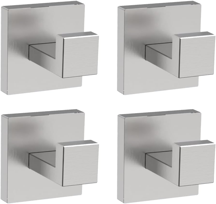 4 Pack Bathroom Towel Hook Brushed Nickel, Wall Mount Heavy Duty Wall Hooks, SUS 304 Stainless Steel Coat Hook ath Towel Hooks Robe Hook Holder