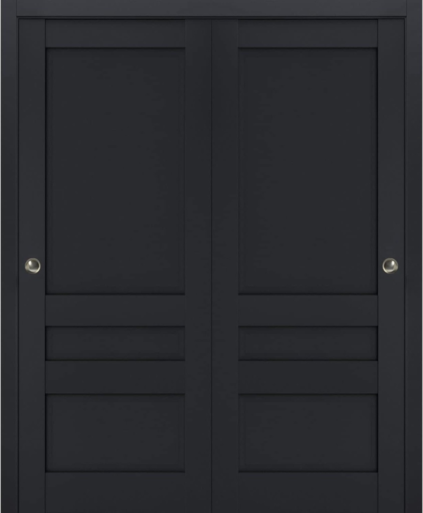 Sliding Closet Door SARTODOORS Veregio 7411 Bypass Interior Doors, no Glass, Solid Wood, 64x80, Black, Classic Style Hardware Included