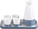 Refineness Sake Set, Ceramic Sake Set, Traditional Japanese Style Sake Porcelain with Cup, 4 Pottery Ceramic Cup and Tray/Pink(OneColor)