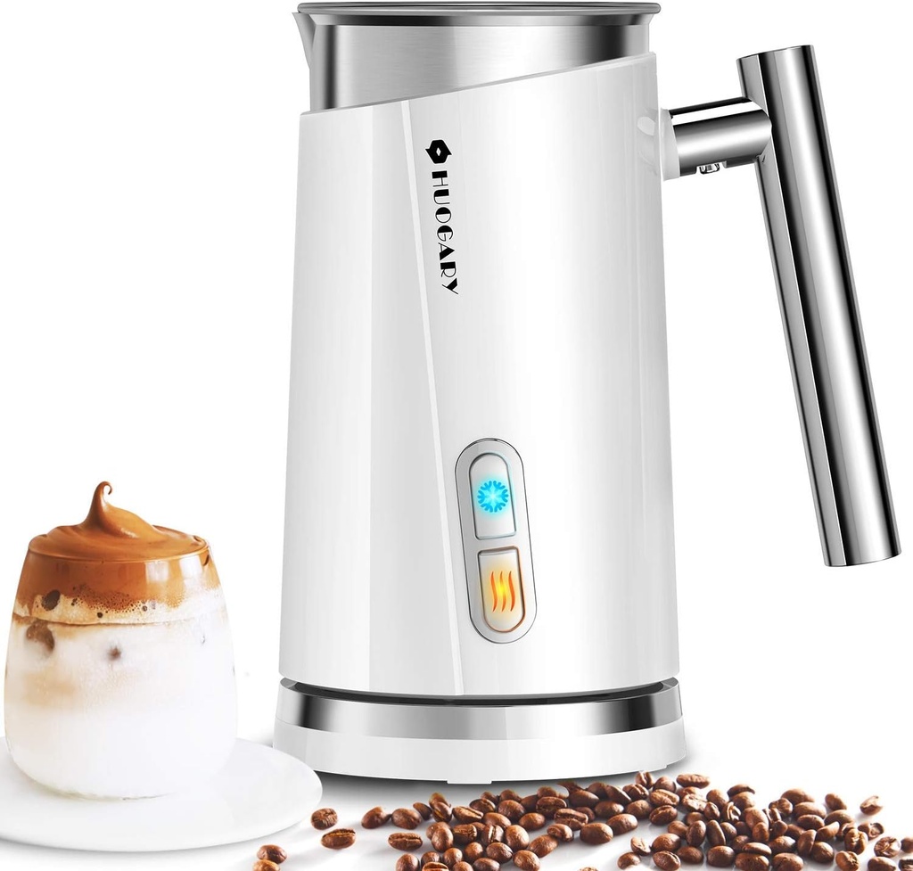 Huogary Milk Frother, Milk Frother and Steamer, Automatic Warm and Cold Milk Foam Maker for Latte, Cappuccinos, Macchiato, Large Capacity Milk Foamer, Non Stick, White