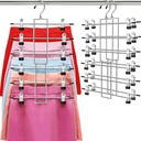 Pants Hangers with Clips,Space Saving Hanging Closet Organizer-6 Tiers Skirt Hangers with 360° Swivel Hook,Closet Organizer-Clothes Hangers- College Dorm Essentials Apartment Essentials-2 Pack
