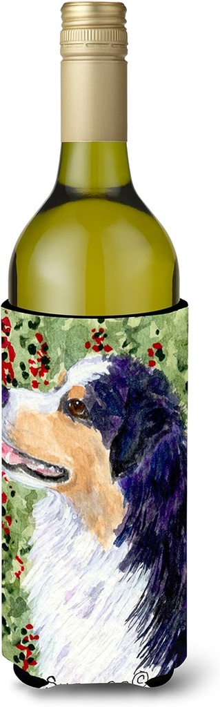 Caroline's Treasures SS8845LITERK Australian Shepherd Wine Bottle Hugger Bottle Cooler Sleeve Hugger Machine Washable Collapsible Insulator Beverage Insulated Holder