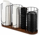 Geelin Adjustable Coffee Cup Dispenser, Cup Holder Organizer for Storing Paper Cups, Straws, Lids and Disposable Tableware(4-compartment Single Layer,Black and Brown)