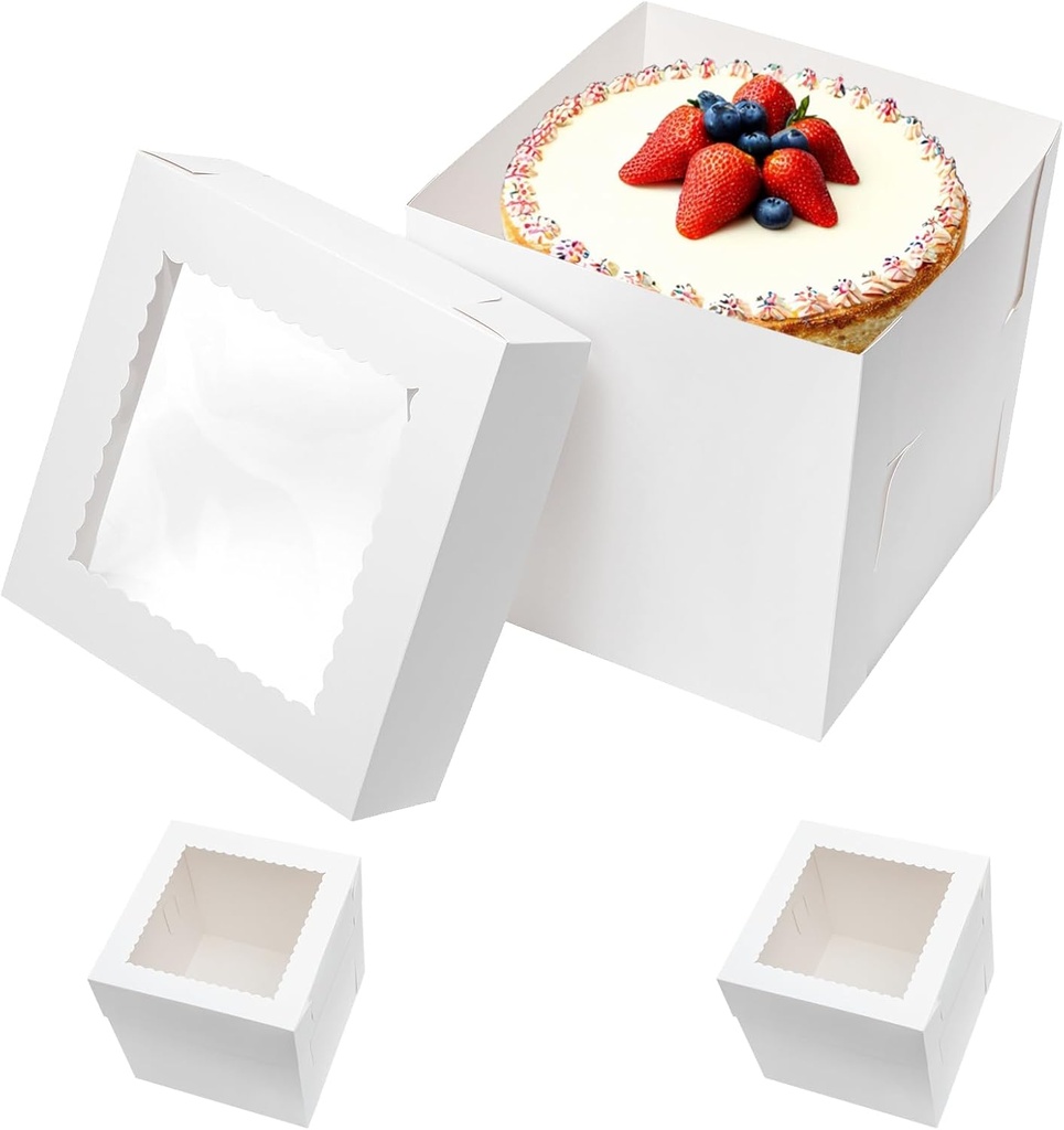 6 Pack Tall Cake Boxes for Tier Cakes 10x10x10 Inch Disposable Layer Tall Baking Carrier with Window Large Cardboard Tierd Bakery Take Out Transport Containers for Wedding, Birthday, Party
