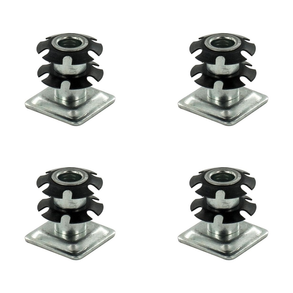 Outwater Industries Double Star Threaded Caster Insert | Heat Treated Steel | Fits 1 Inch Square 16-18 Gauge Tube | Thread: 3/8-16 | 4 Pack