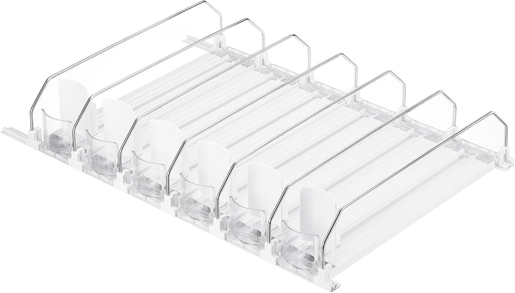 uxcell 6pcs Soda Can Organizer for Refrigerator, Self-Pushing Drink Organizer for Fridge, Width Adjustable Drink Dispenser Beverage Pusher For Pantry Vending Machine, White