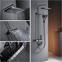 Thermostatic Shower System Digital Display Shower Faucet Set Wall Mount Piano Keys Rain Shower Combo Set with Handheld, 12" Shower Head, Shoulder Spray, 2 in 1 Bidet Spray, Tub Spout (Gray)