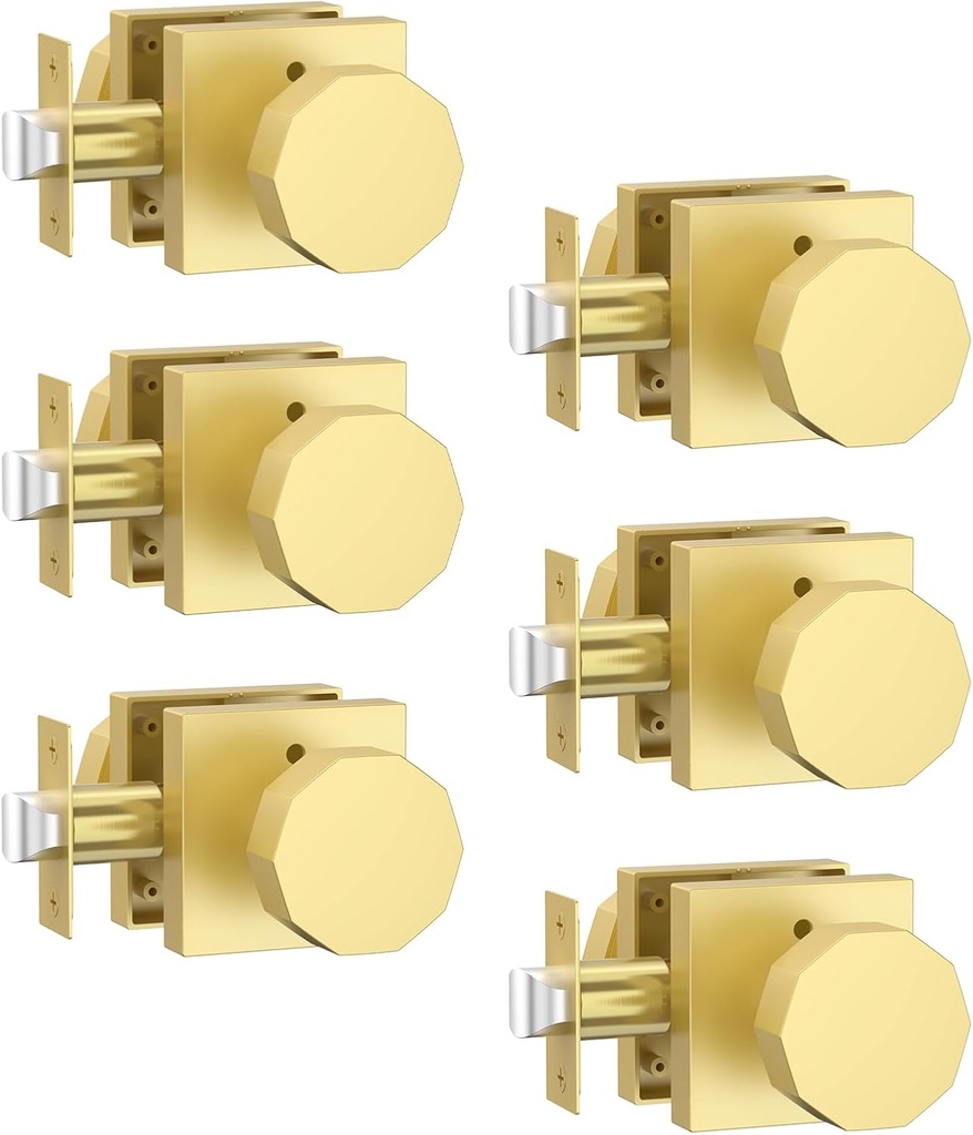 Amerdeco 6 Pack Brushed Gold Interior Privacy Door Handles, Heavy Duty Interior Bedroom Door Lever, Door Handles Interior for Bathroom AM0026