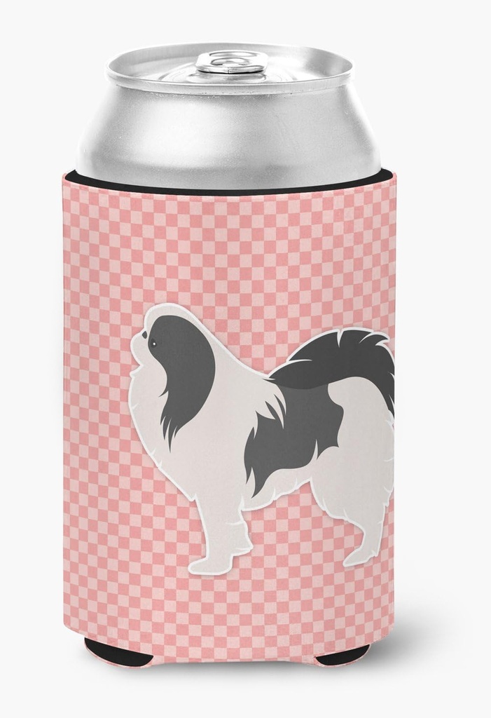 Caroline's Treasures BB3637CC Japanese Chin Checkerboard Pink Can or Bottle Hugger Cooler Washable Drink Sleeve Collapsible Beverage Insulated Holder, Can Hugger, Multicolor