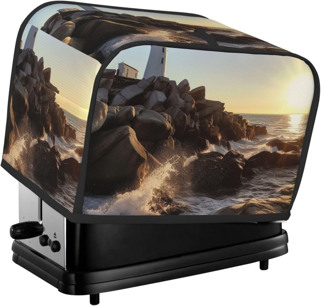Lighthouse Rocks Seaside Toaster Cover 2 Slice, Waterproof Bread Machine Covers with Pockets Universal Size Kitchen Small Appliance Cover with Handle, Dust and Fingerprint Protection