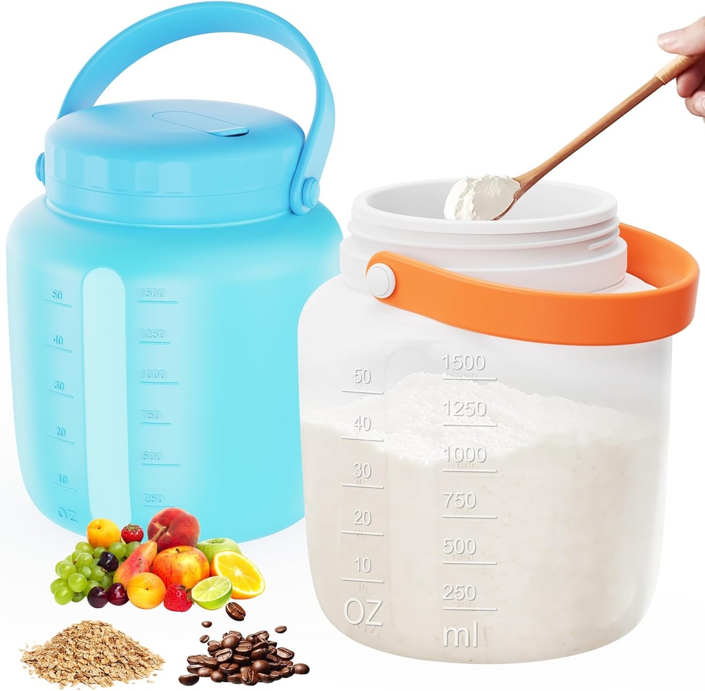 2 Pack Airtight Silicone Food Storage Containers Jar 51floz with Vent Lid ,Handle, Collapsible Food Canisters for Kitchen Pantry, Cookie, Cereal, Flour, Rice, Fermentation, Egg & Microwave Safe