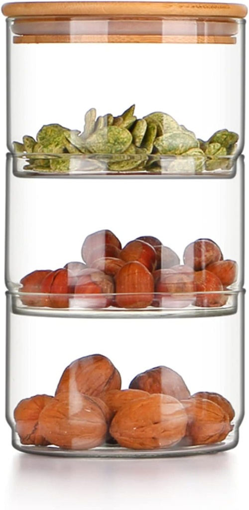 KINGBOO Stackable Glass Jars with Bamboo Lids,Airtight Sealed Storage Containers Canisters for Kitchen holds Food Cookies Coffee 3 Pack
