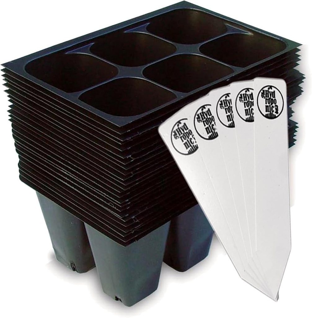 Seed Starter Trays, 144 Cells (24 Trays - 6 Cells Per Tray) + Plant Stakes