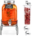 2 Gallon Drink Dispensers for Parties, Sun Tea Glass Jar for Outside 2 Press-Spigots(Easy for Kids) Juice Dispensers for Parties, Glass Water Dispenser Beverage Dispensers with Stand