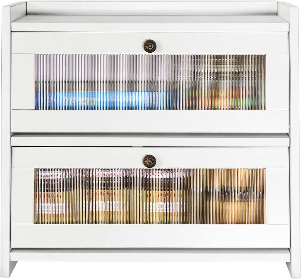 Wooden Bread Box for Kitchen Countertop, Large Bread Storage Container for Homemade Bread, Farmhouse Breadbox Organizer for Cabinet, Pantry, Cupboard, White