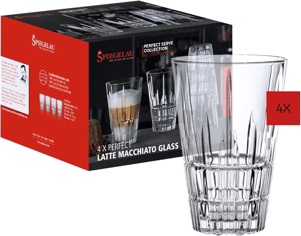 Spiegelau & Nachtmann Perfect Latte Macchiato/H, Crystal Glass, Crystal, 8.4 x 8.4 x 12.4 cm 4 Units