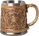 HAUCOZE Beer Stein Mug - Double-Wall Insulated Stainless Steel Coffee Drinking Cup with Handle,15oz,German Eagle Design for Oktoberfest Gifts and Collectibles