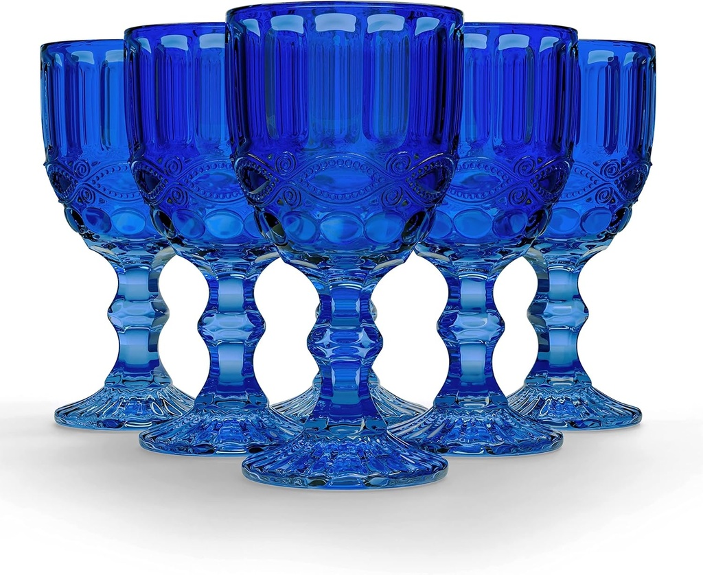Elle Decor Stylish Glass Goblets, Set of 6-8.4oz Stemmed Wine Glasses for Red/White Wine - Elegant Drinkware for Entertaining, Special Occasions, Dinner Parties, Summer Celebrations (Blue)