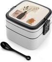 Bento Lunch Box for Women Lunch Containers for Adults Beige And Brown Double Layered Lunchbox Large Capacity Bento Box with Cutlery for Work Picnic Camping Travel, style