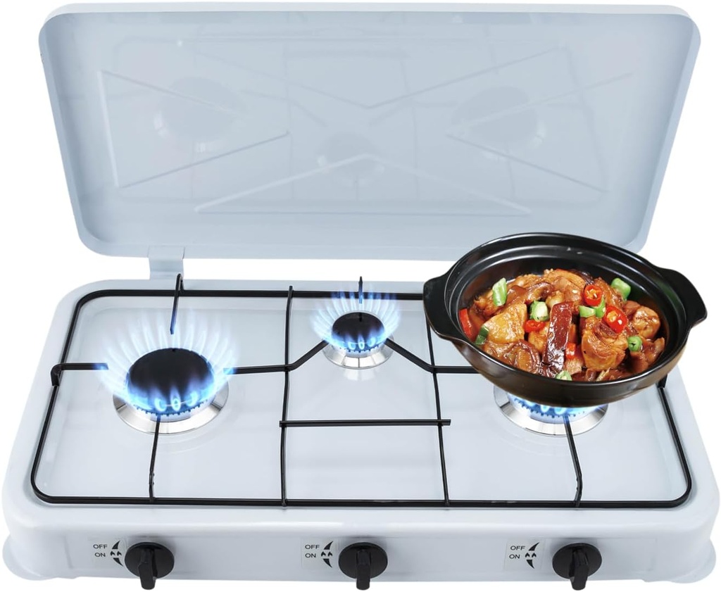 3 Burner Propane Gas Cooktop, 23'' Gas Stove with Wind Blocking Cover, Tabletop Propane Cooktop, Portable Gas Stove Top for home, hotels, camping Cooking