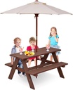 BETTARY Kids Picnic Table, Wooden Toddler Activity Table with Removable Umbrella, Children Backyard Furniture for Patio, Garden, Gift for Girls & Boys, Kids Table and Bench Set for Outdoors Indoors