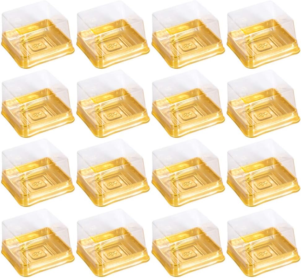 DOITOOL 100Pack Plastic Single Individual Cupcake Muffin Dome Holders, Moon Cake Box Stand, Mooncake Packaging Box with Covers, Cookies Muffins Dome Box Transparent Dessert Boxes- Golden ( 5. 7x5.