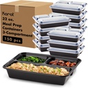 Karat Meal Prep Containers [32 oz - 150 ct] 3-Compartment, Reusable & Disposable Take Out Containers with Lids - Microwave & Dishwasher Safe Bento Boxes