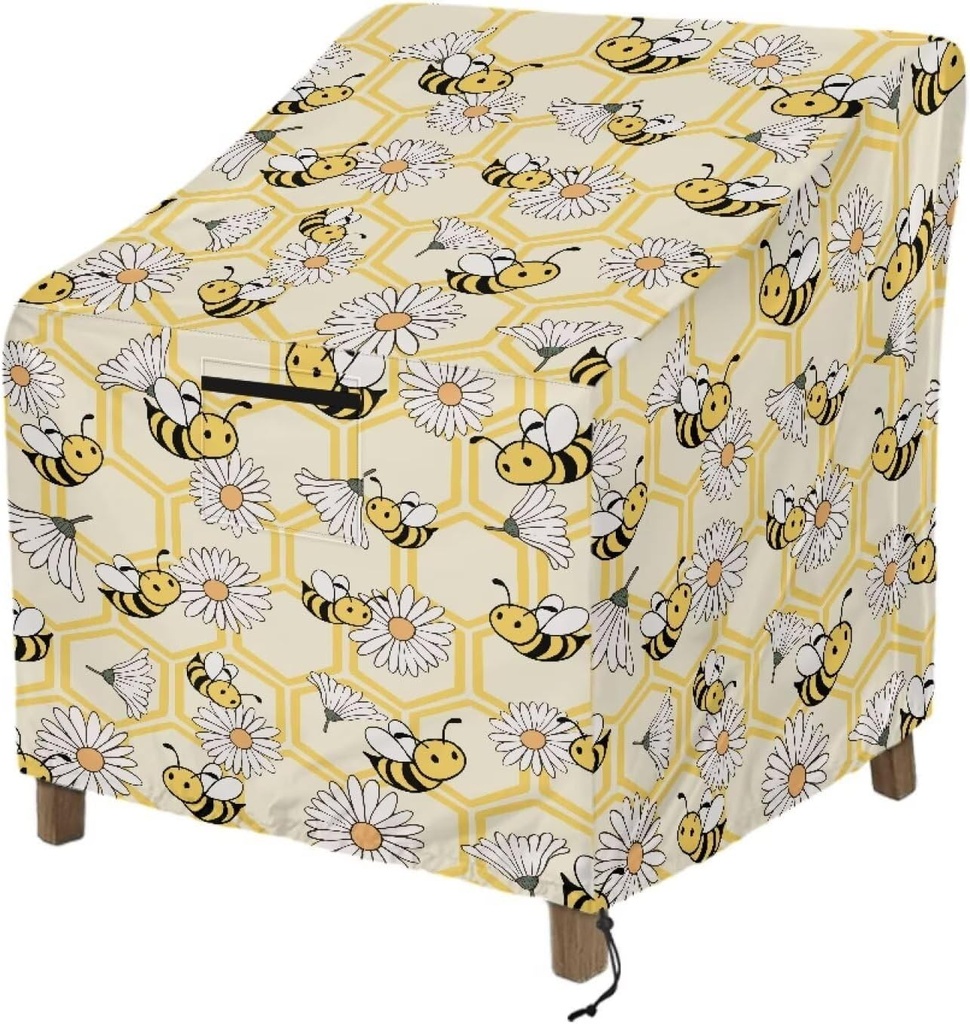 Talayituse Bee Daisy Honeycomb Print Outdoor Recliner Cover Waterproof Heavy Duty Waterproof Patio Chair Cover, Outdoor Furniture Storage Cover for Lawn/Garden Patio Recliner, 32"W x 35"D x 36"H