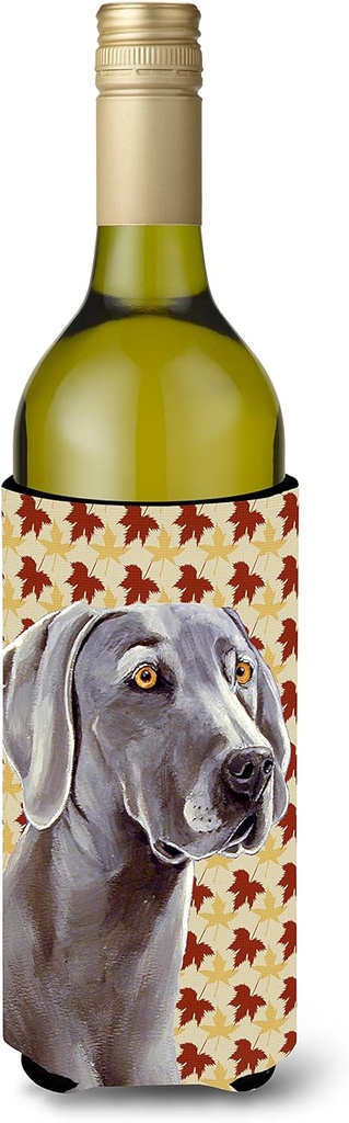Caroline's Treasures LH9116LITERK Weimaraner Fall Leaves Portrait Wine Bottle Hugger Bottle Cooler Sleeve Hugger Machine Washable Collapsible Insulator Beverage Insulated Holder
