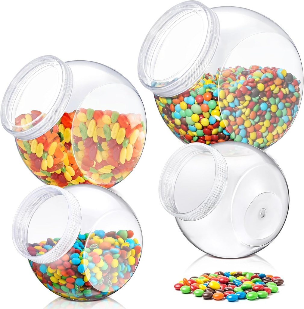 4 Pcs 40/60/80 oz Plastic Candy Jar with Lid for Candy Buffet Large Storage Jar Clear Food Storage Canisters Kitchen Countertop Container for Cookies Snacks Indoor Outdoor