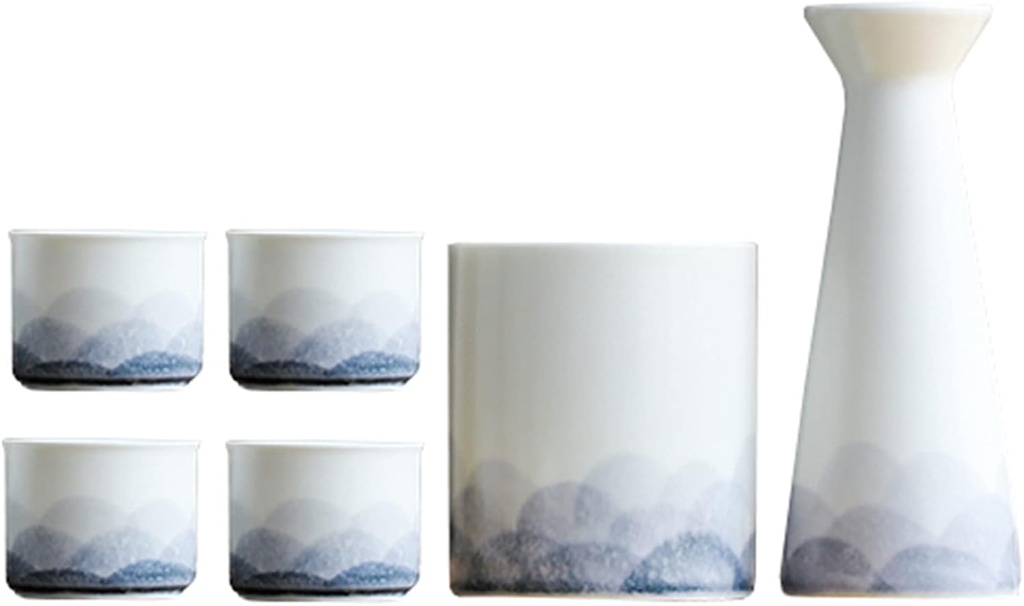 Japanese Sake Cup Set with Warmer Sake Set 6-Piece with 1 Warmer Ceramic and 1 Sake pot, 4 Sake cup
