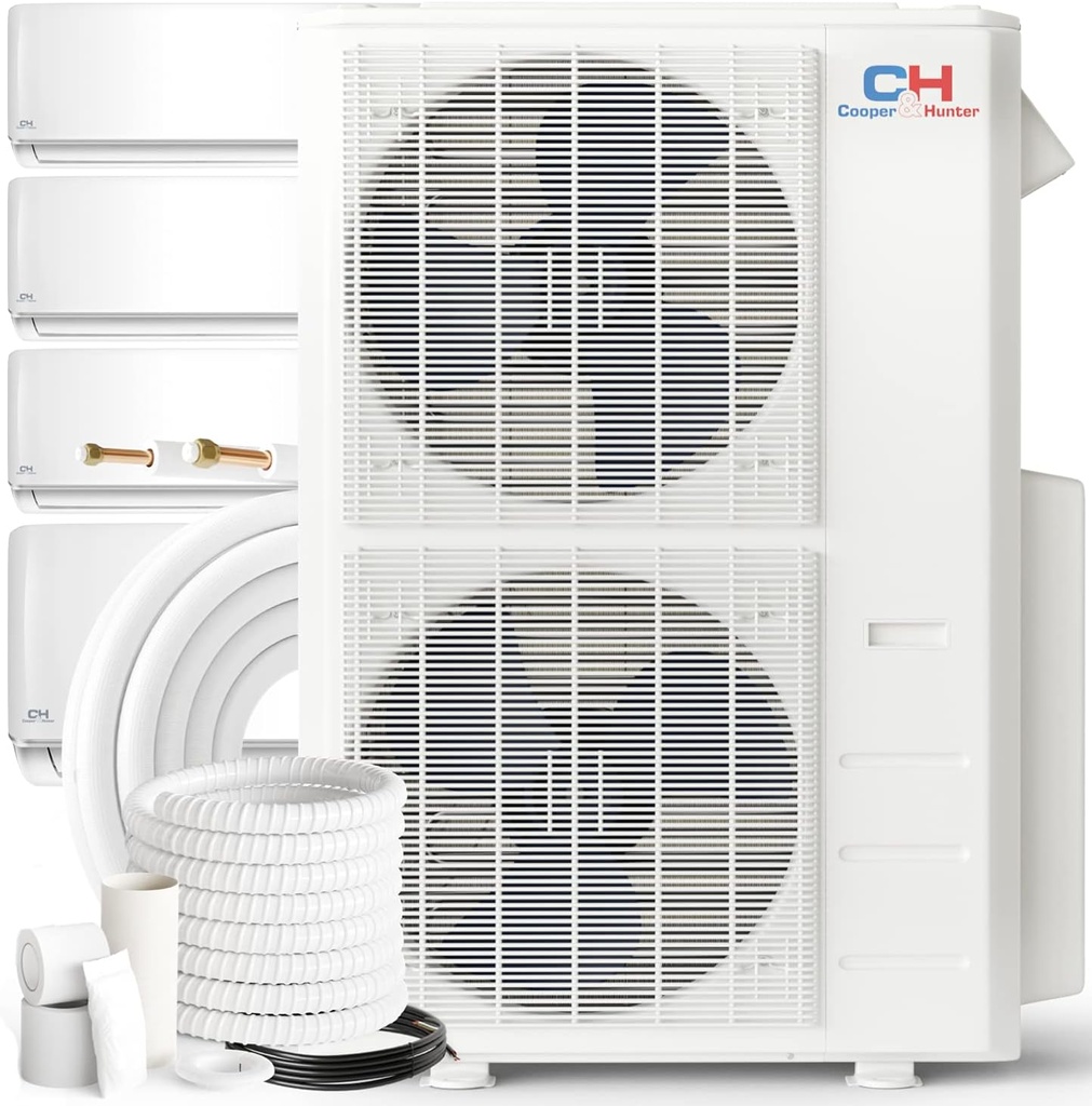 Cooper & Hunter 48,000 BTU Quad 4 Zone 9000 12000 12000 24000 BTU Multi Zone Ductless Mini Split Air Conditioner Heat Pump Full Set with 25ft Installation Kits