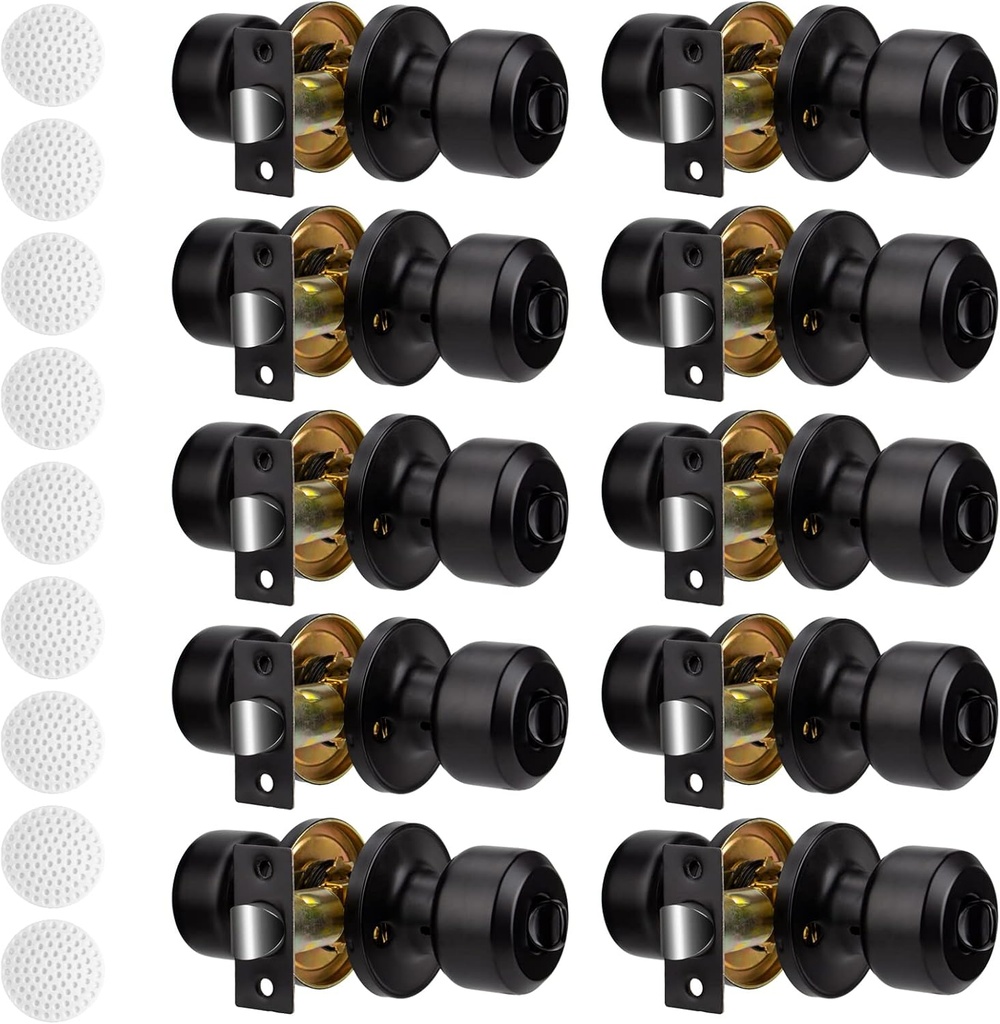 10 Pack Matte Black Door Knobs Privacy Interior Lock Passage Bedroom Bathroom Keyless Doorknob Door Handle Lockset Hardware and Instruction Included