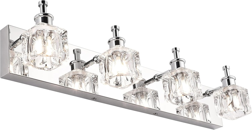 PRESDE Crystal 4-Lights Bathroom Light Fixtures Chrome Vanity Light for Bathroom Modern Bath Wall Lighting Over Mirror LED