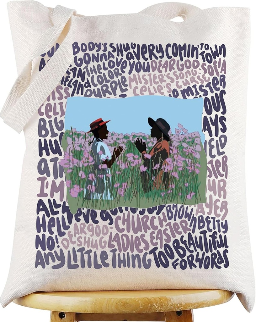 WZMPA Purple Musical Tote Bag Harpo & Sofia Fans Gift Celie & Nettie Shopping Grocery Bag Purple Theatre Merch
