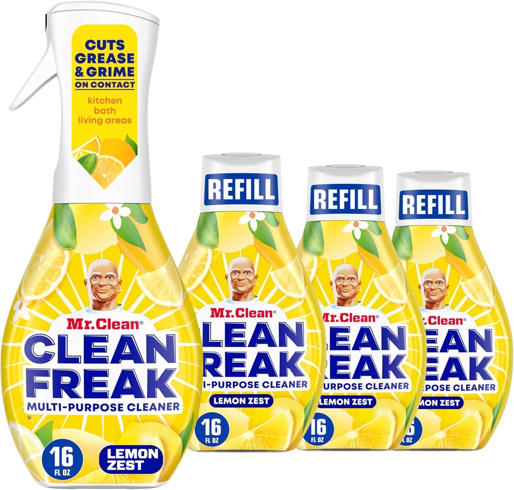 Mr. Clean Clean Freak Multi Surface Cleaning Spray, Deep Cleaning Mist Starter Kit and Refill Bundle, Lemon Zest Scent, 64 fl oz