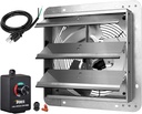 iPower 12 Inch Variable Shutter Exhaust Fan with Speed Controller and Power Cord Kit, 1620RPM, 1800CFM, Silver