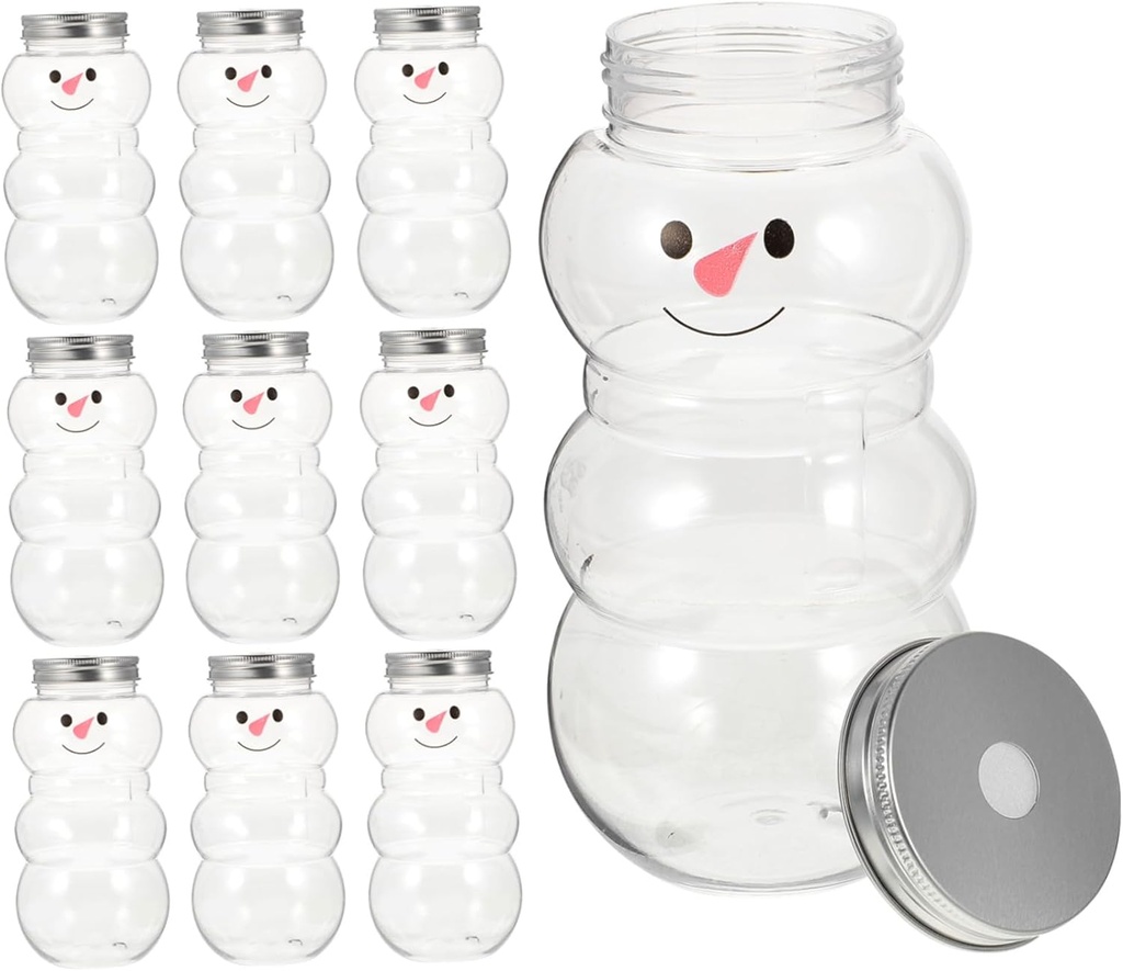 BESTOYARD 10pcs Silver 500ml Snowman Drink Bottle with Cap, Christmas Cookie Jar, Honey Pot, The Pet Milk Tea