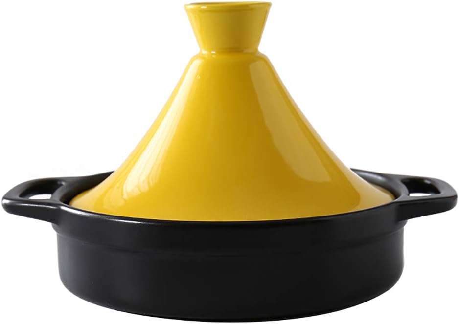 WJXBoos Ceramic Casserole Steamer Braiser Pan Healthy Saucepan Earthen Pot for Braising Slow Cooking,Moroccan Tagine Pot with Lid Yellow 1.3quart