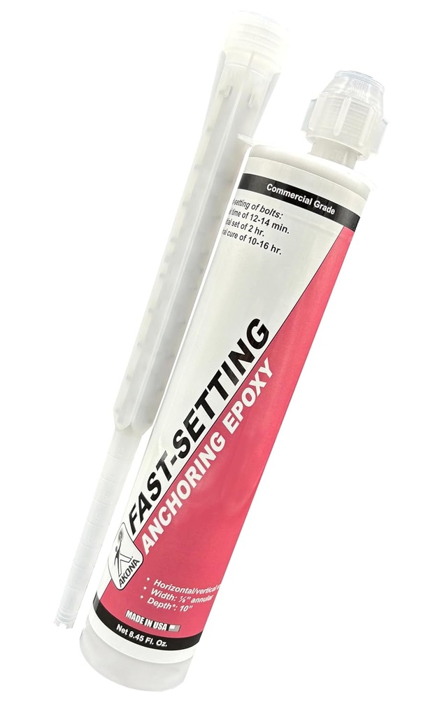 Akona Fast-Setting Anchoring Epoxy - Anchoring Epoxy for Concrete, Rebar, Steel, Masonry, Bolts, & More, High Strength Caulking Adhesive, Stops Water Leaks (8.45 Ounces, 1)