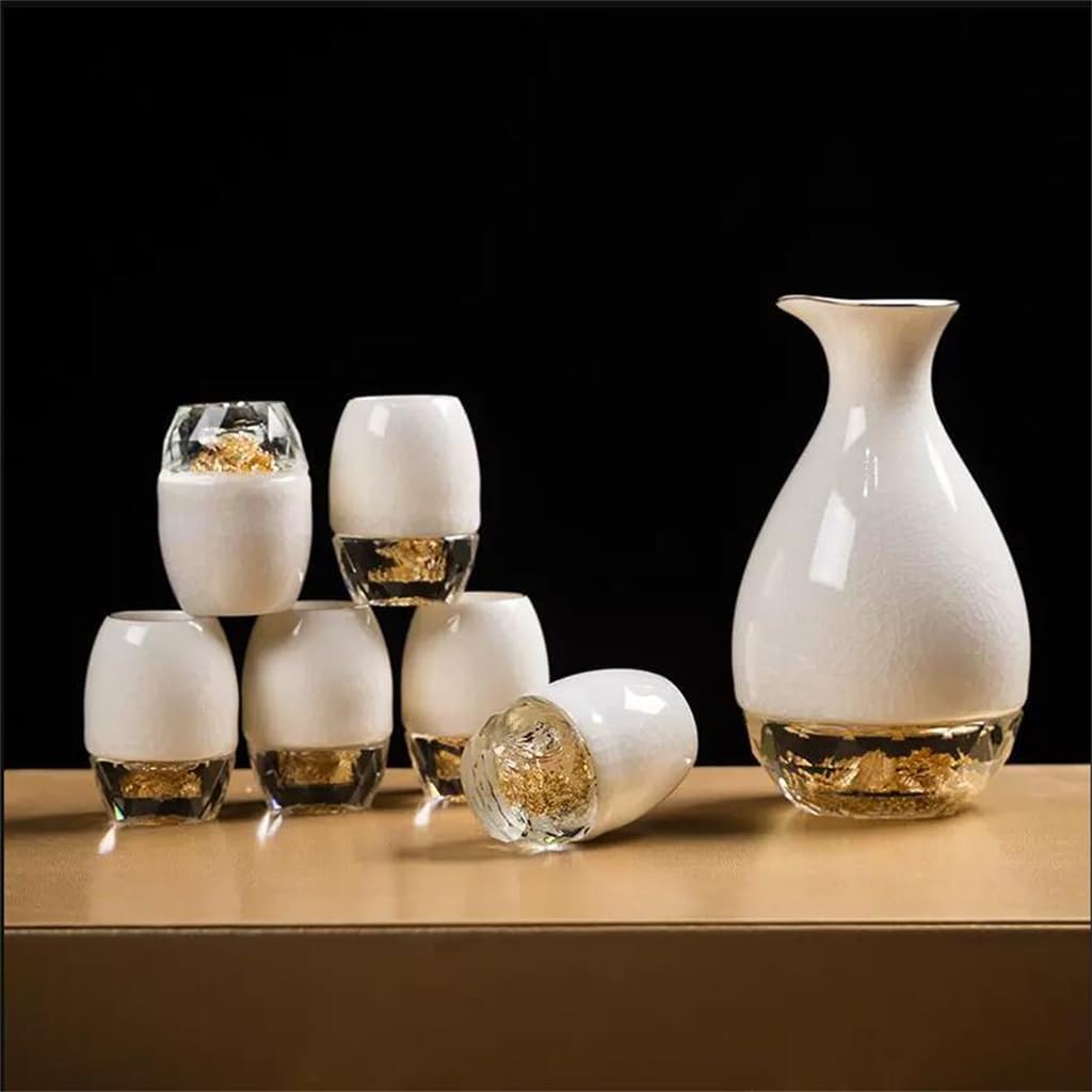 Crystal Glass Gold Leaf Wine Glass Ceramic Wine Pot Ice Split Slice Strong White Wine Glass Set