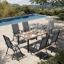 HERA'S HOUSE 7-Piece Outdoor Dining Set for 6, 60" Weather-Resistant Metal Patio Table with 6 Foldable Grey Chairs, Perfect for Garden, Backyard, Porch & Lawn (Space-Saving Design)
