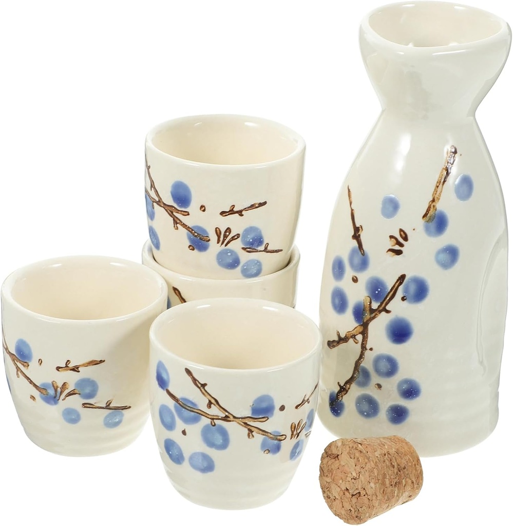 Veemoon Japanese Style Ceramic Sake Set - 50ml Porcelain Sake Cups & 200ml Tokkuri Bottle - Elegant Drinkware Collection for Sake Wine or Water for Entertaining or Gifting