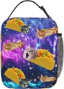 Gianlaima Blue Purple Galaxy Cat Taco Insulated Lunch Box For Women and Man, Portable Lunch Bags Reusable Cooler Tote For Office Work Travel Picnic Camping Beach