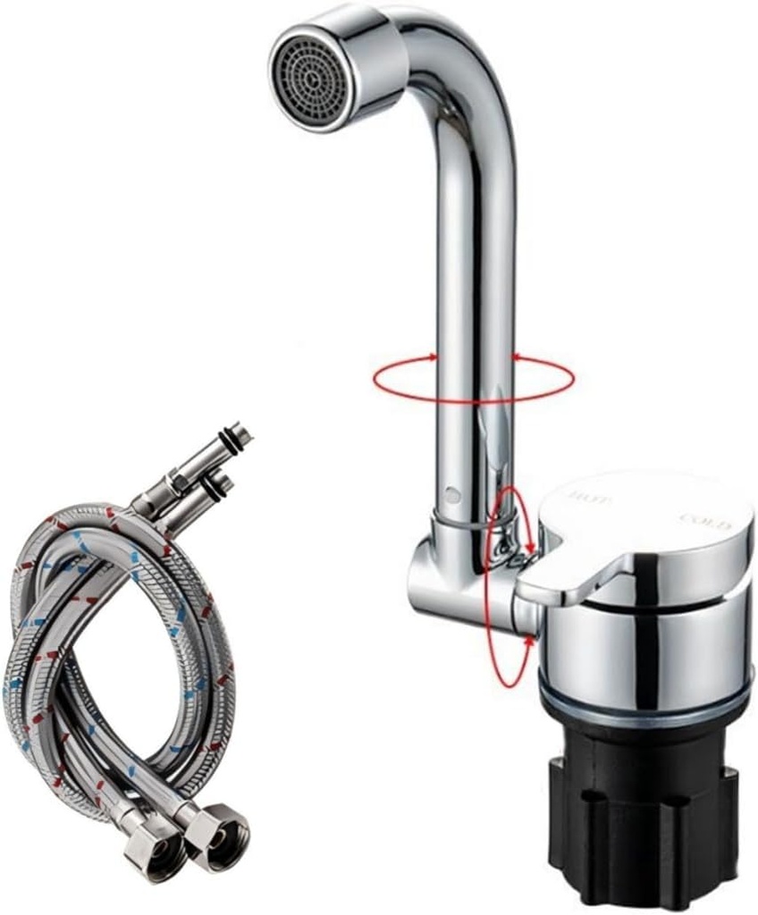 Camper Faucet Folding Faucet RV Water Tap Cold and Hot Water 360 Degree High-end Kitchen Sink Faucet Spout Dual Knob Handles Brass Constructed & Chrome Polished G1/2