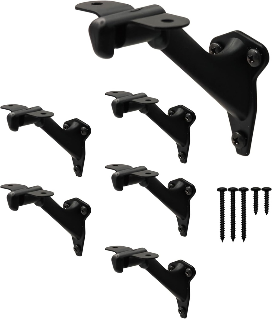 NACETURE Handrail Brackets for Stairs – 6 Pack Heavy-Duty 3-Inch Black Handrail Brackets for Stairs, Indoor/Outdoor Banister Support